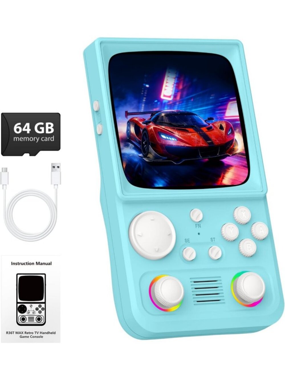 Retro Handheld Game Console - 4" IPS Screen, 64GB, 18,000+ Classic Games, WiFi